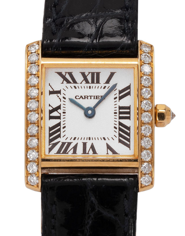Cartier Tank Francaise 2364  Roman Numerals  1998  Very Good  Case Material Yellow Gold  Bracelet Material: Leather