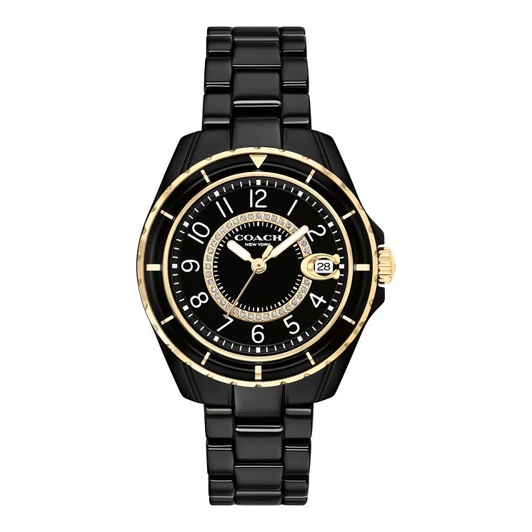 Coach Preston Crystal Ladies Black Ceramic Bracelet Watch