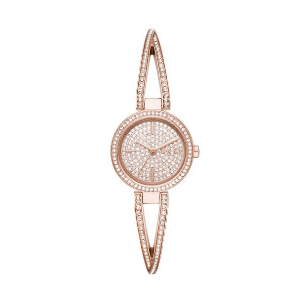 Dkny Ladies Rose Gold Tone Crystal Set Bangle Watch
