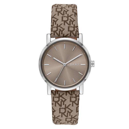 Dkny Soho Ladies Brown Logo Patterned Fabric Strap Watch