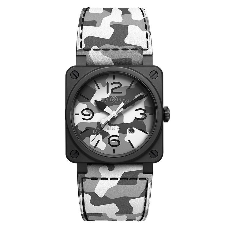BellandRoss Br03 Mens White Camo Ceramic Black Watch