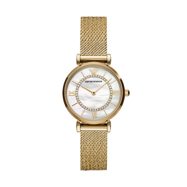 Emporio Armani Ladies Yellow Gold Tone Mesh Bracelet Watch