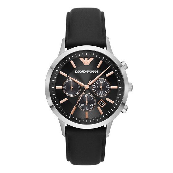 Emporio Armani Mens Black Leather Strap Watch