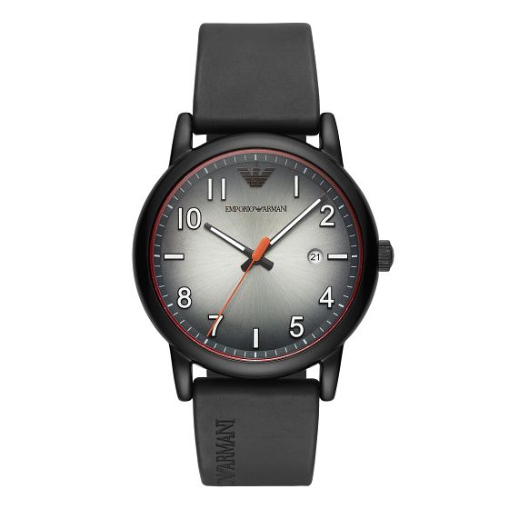 Emporio Armani Mens Black Rubber Strap Watch