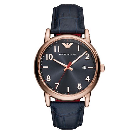 Emporio Armani Mens Rose Gold Tone Dark Blue Strap Watch