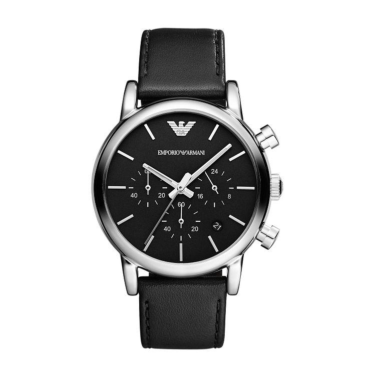 Emporio Armani Mens Stainless Steel Black Strap Watch