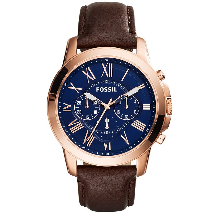 Fossil Grant Mens Rose Gold Tone Strap Watch