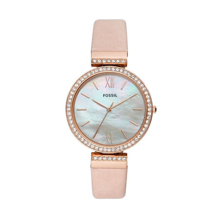 Fossil Ladies Rose Gold Plated Stone Set Strap Watch