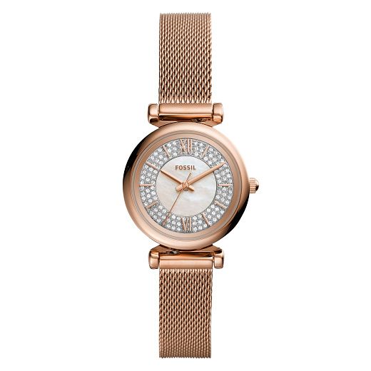 Fossil Ladies Rose Gold Tone Crystal Bracelet Watch