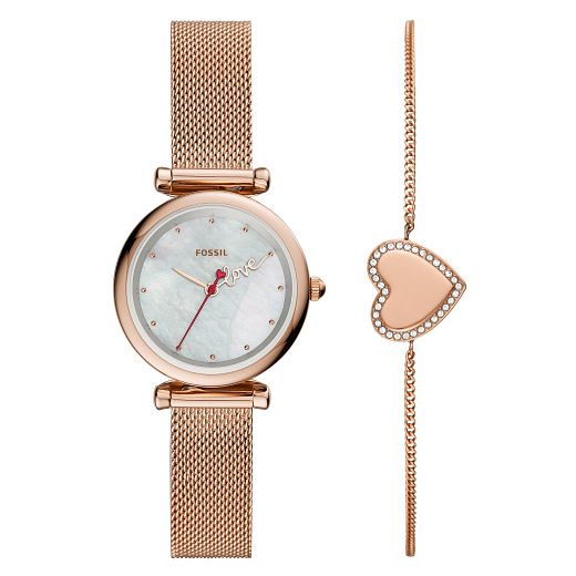Fossil Ladies Rose Gold Tone WatchandBracelet Gift Set