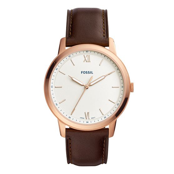 Fossil Mens Minimalist Rose Gold Plated Strap Watch