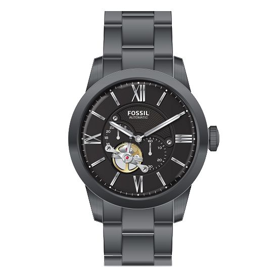 Fossil Mens Black Dial Grey Ip Bracelet Watch