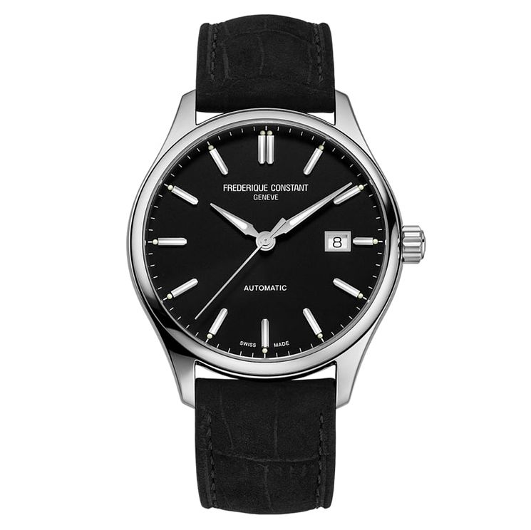 Frederique Constant Classics Mens Black Leather Strap Watch