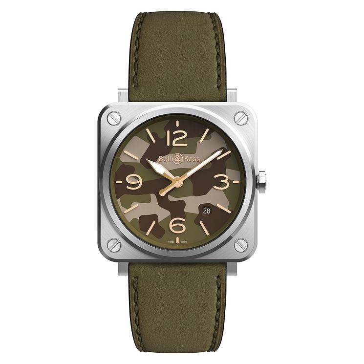 BellandRoss Green Camo Ladies Green Leather Strap Watch