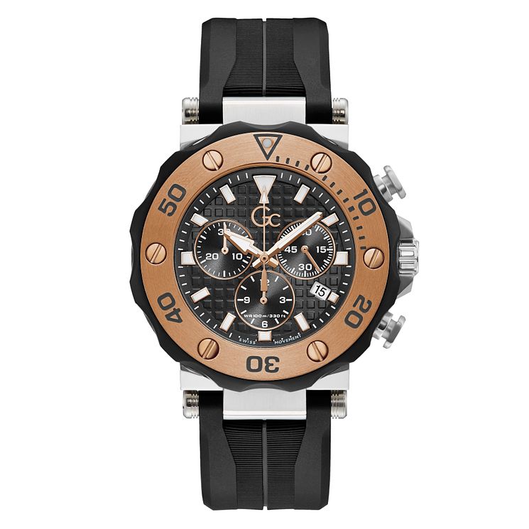 Gc Divercode Mens Chronograph Black Silicone Strap Watch