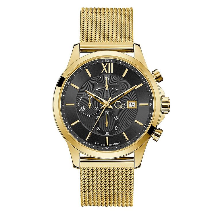 Gc Executive Chrono Mens Gold Tone Mesh Bracelet Watch