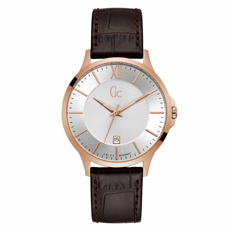 Gc Executive Mens Black Leather Strap Watch