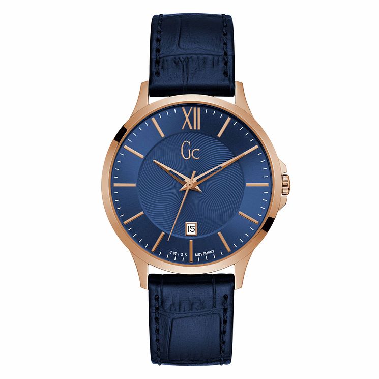Gc Executive Mens Blue Leather Strap Watch