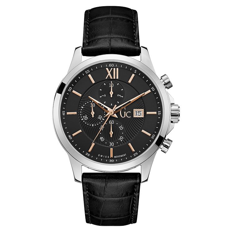 Gc Executive Mens Stainless Steel Black Leather Strap Watch