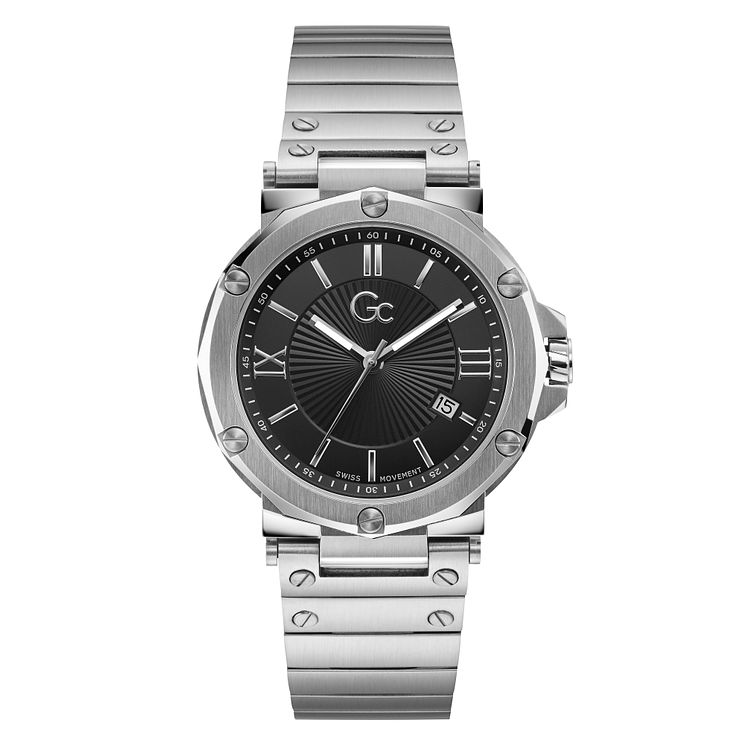 Gc Spirit Mens Black Dial Stainless Steel Bracelet Watch
