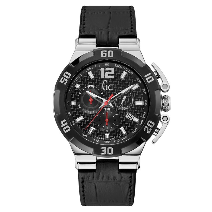 Gc Structura Diver Mens Black Leather Strap Watch