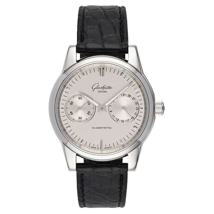 Glashutte Original Senator Mens Black Leather Strap Watch