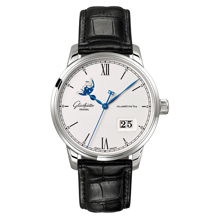 Glashutte Original Senator Mens Moonphase Black Strap Watch