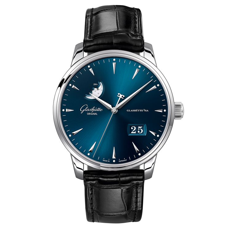 Glashutte Senator Excellence Mens Black Leather Strap Watch