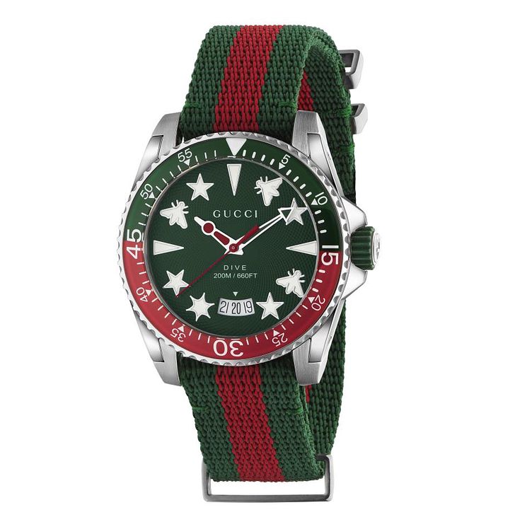 Gucci Dive Mens Stripe Fabric Strap Watch
