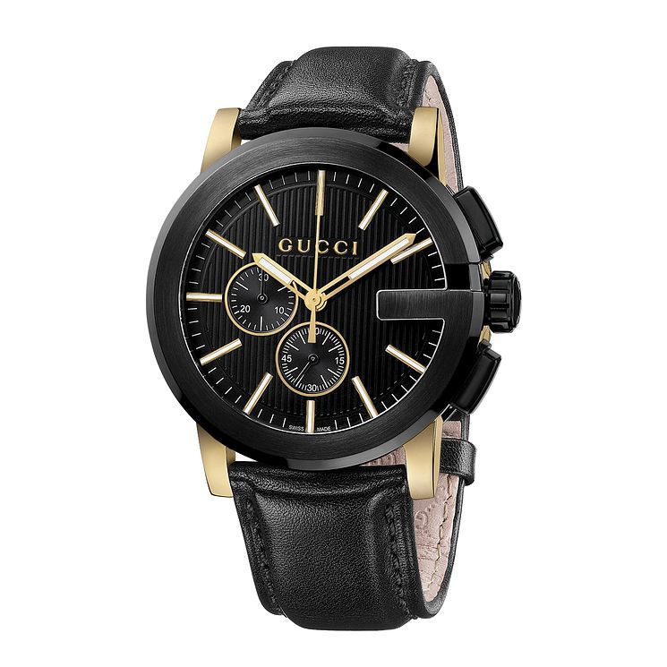 Gucci G-chrono Black Leather Strap Watch