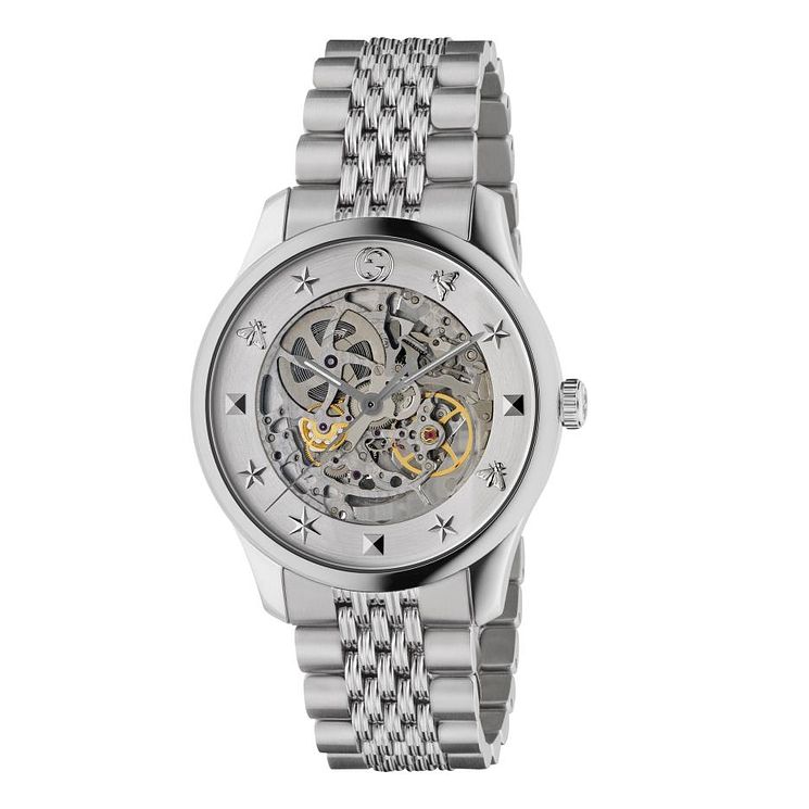 Gucci G-time Skeleton Mens Stainless Steel Bracelet Watch