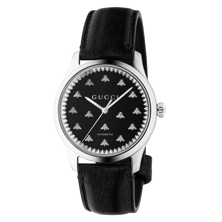 Gucci G-timeless Bee Black Leather Strap Watch