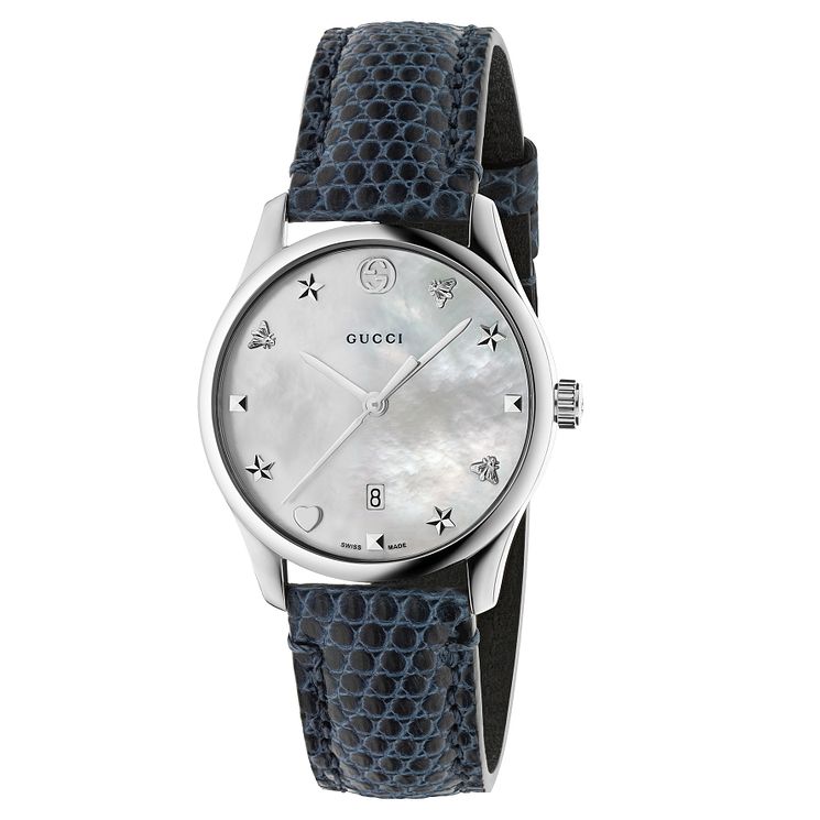 Gucci G-timeless Blue Leather Strap Watch