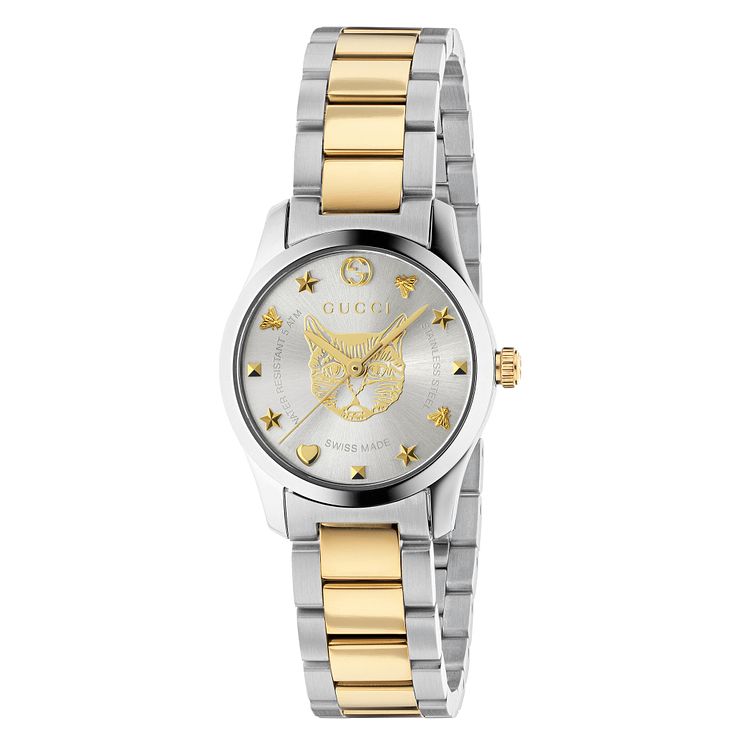 Gucci G-timeless Cat Two Tone Bracelet Watch