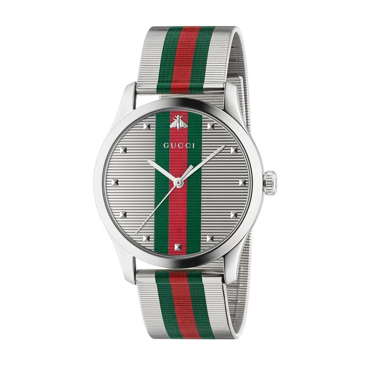 Gucci G-timeless Striped Stainless Steel Mesh Bracelet Watch