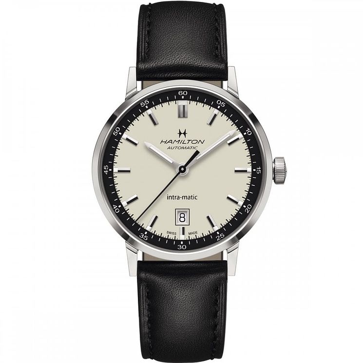Hamilton Intra-matic Mens Black Leather Strap Watch