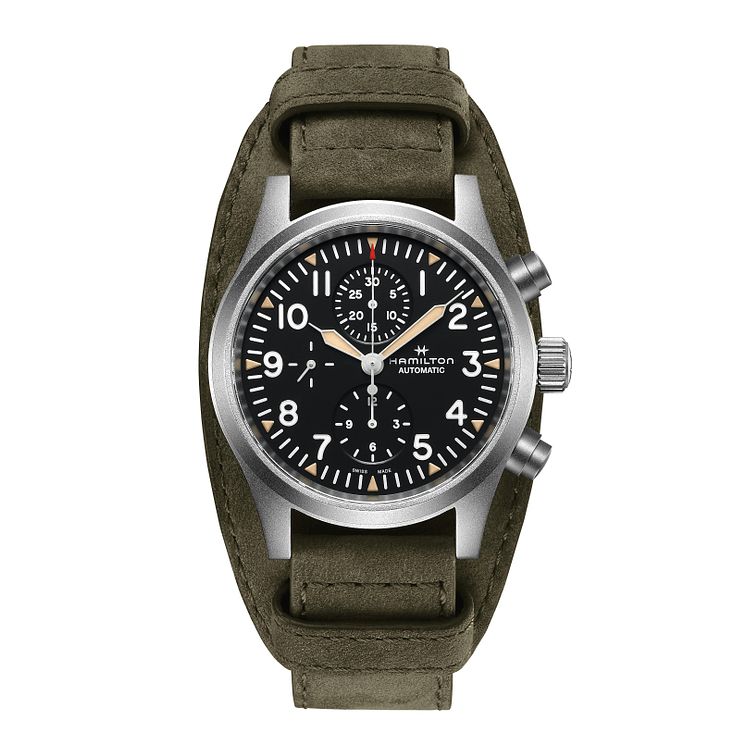 Hamilton Khaki Field Mens Green Leather Strap Watch
