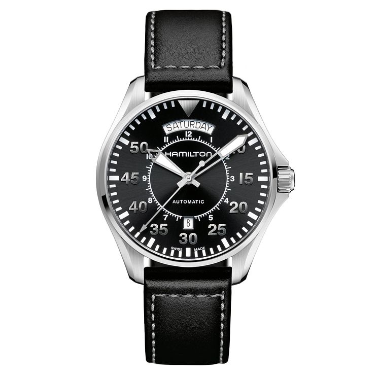 Hamilton Khaki Pilot Mens Black Leather Strap Watch