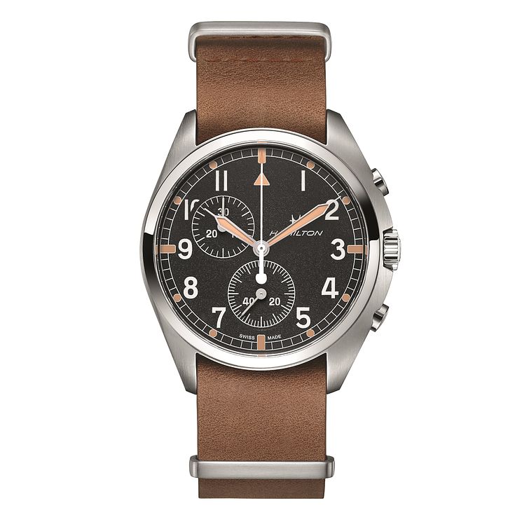 Hamilton Khaki Pilot Pioneer Chrono Mens Brown Strap Watch