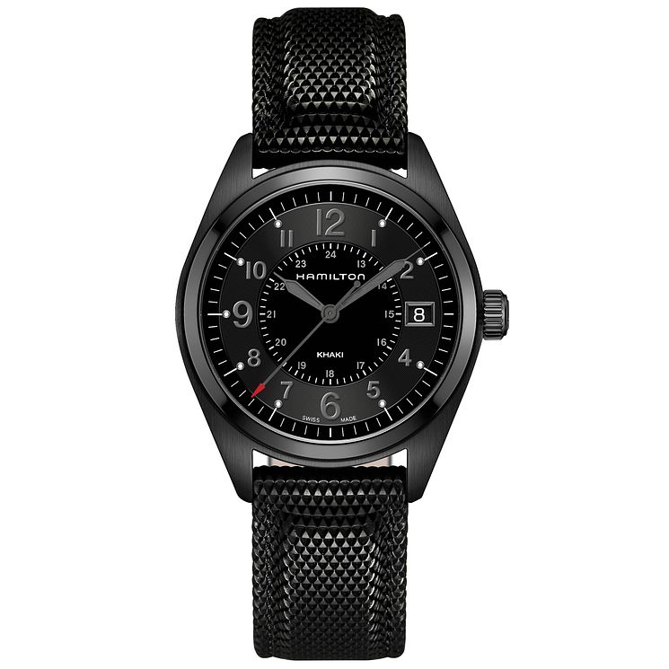 Hamilton Mens Black Leather Strap Watch