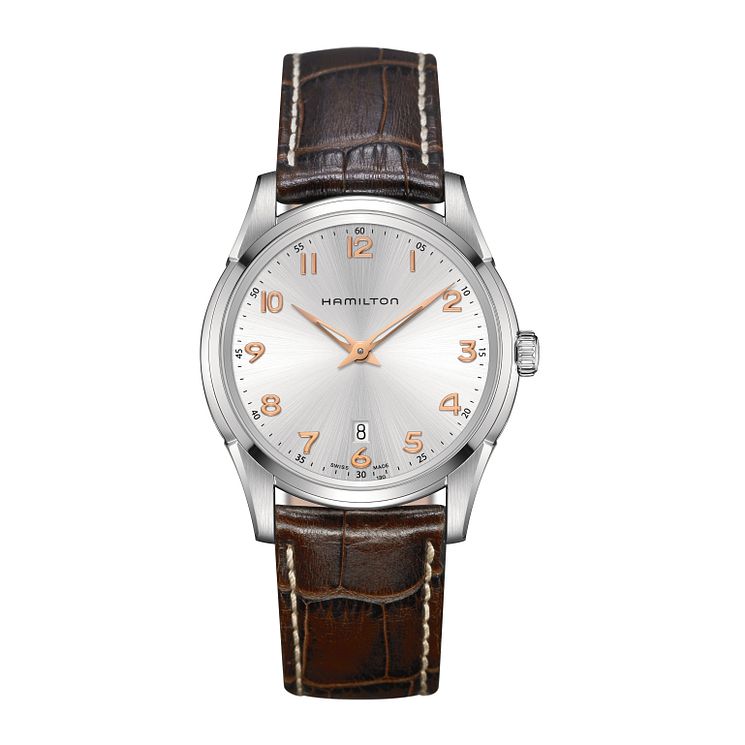 Hamilton Mens Stainless Steel Brown Leather Strap Watch