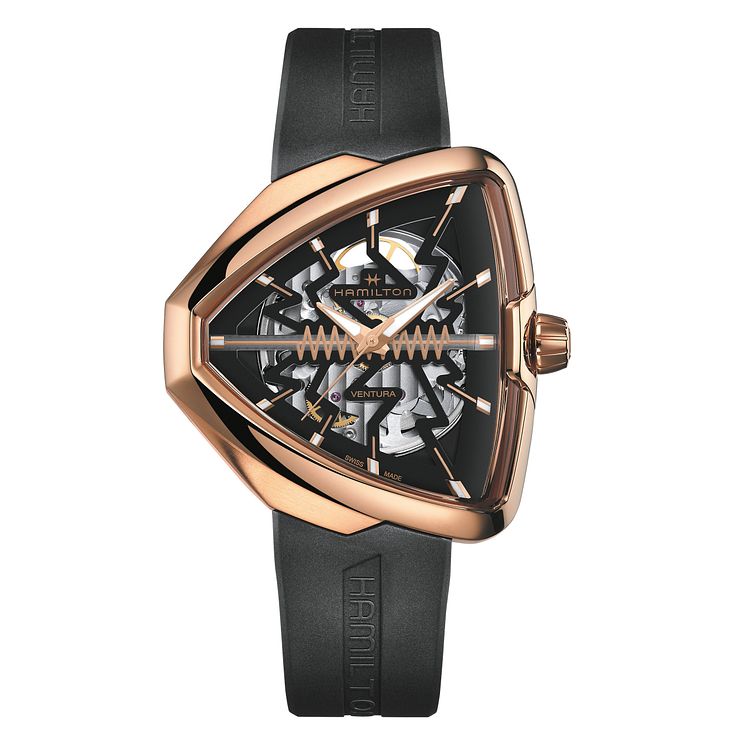 Hamilton Ventura Elvis80 Skeleton Black Rubber Strap Watch