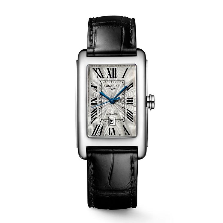 Longines Dolce Vita Mens Black Leather Strap Watch
