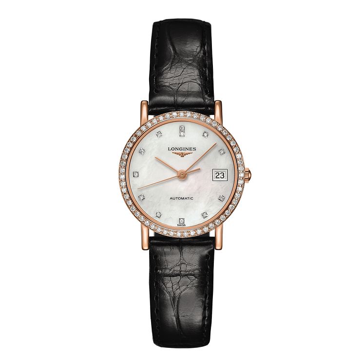 Longines Elegant Ladies 18ct Rose Gold Diamond Strap Watch