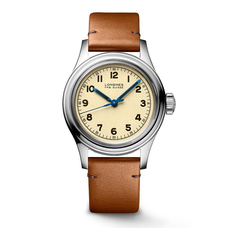 Longines Heritage Military Mens Brown Leather Strap Watch