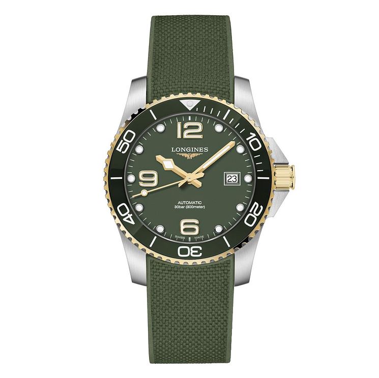 Longines Hydroconquest Mens Green Rubber Strap Watch