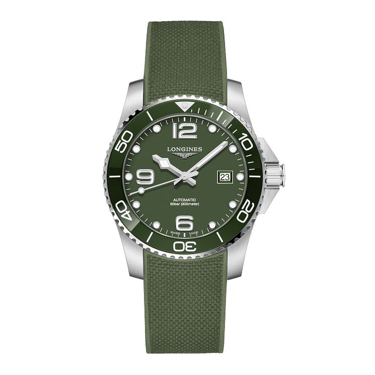 Longines Hydroconquest Mens Khaki Rubber Strap Watch