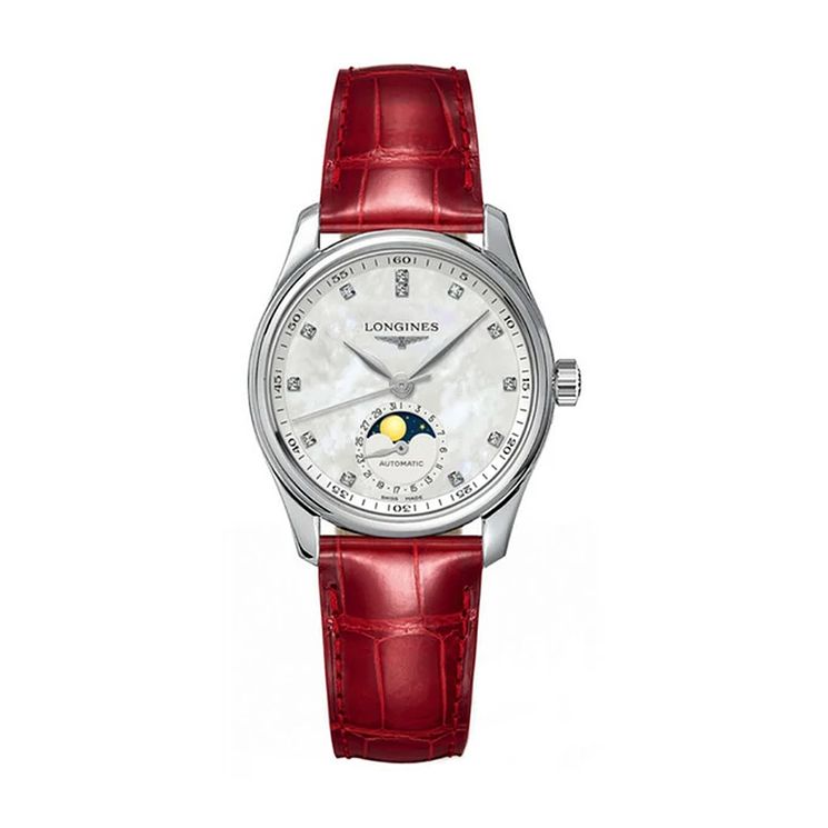 Longines Master Collection Ladies Red Leather Strap Watch