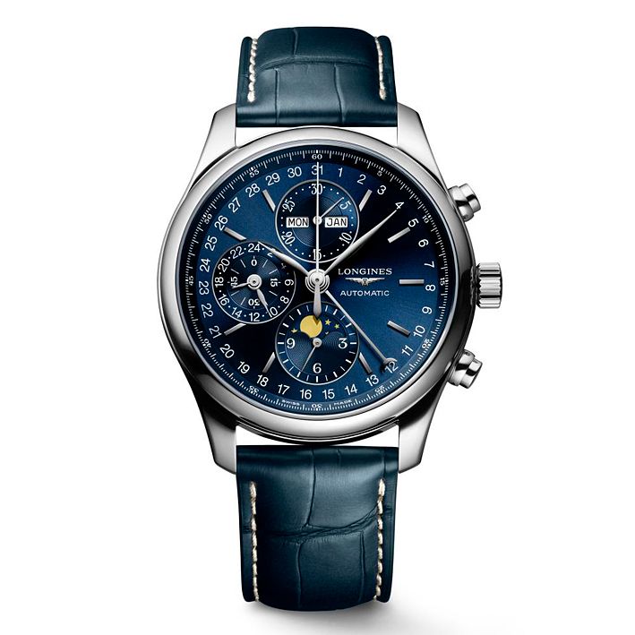 Longines Master Collection Mens Blue Leather Strap Watch
