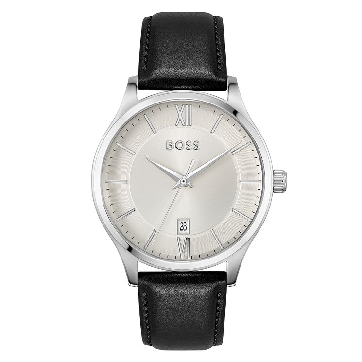 Boss Elite Mens Black Leather Strap Watch